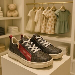 🎀 Michael Kors Girls Red and Brown Sneakers Size 11